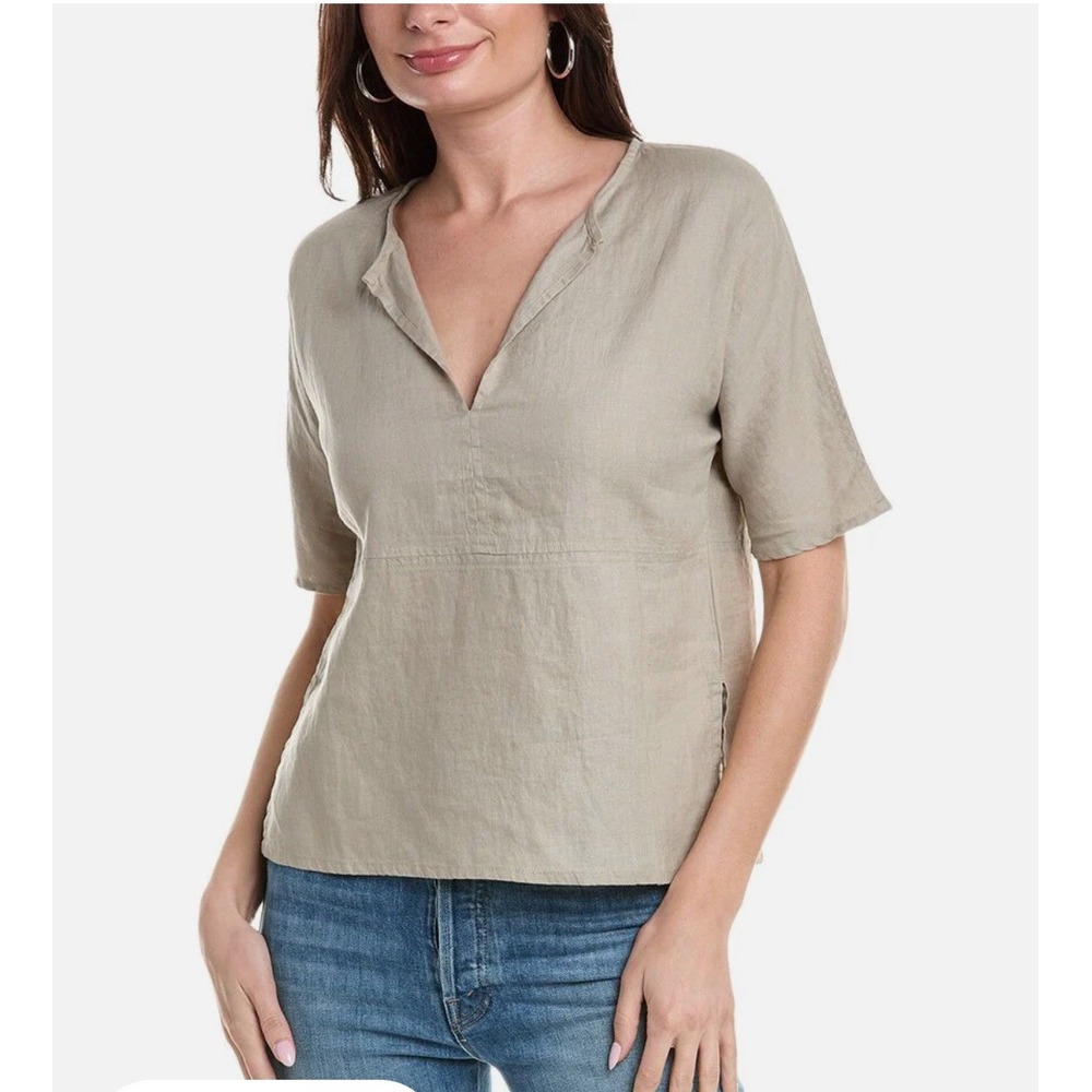 James Perse Split Front Linen Top Women's Grey 0
